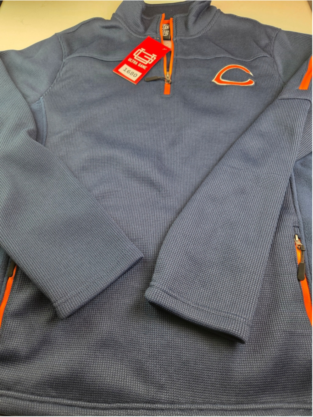 Men's Ultra Game Chicago Bears Quarter Zip Sweatshirt Blue Orange Size M #1680